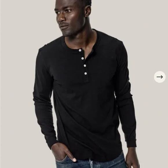 Buck Mason Long Sleeve Henley Black- Cotton - Picture 2 of 7